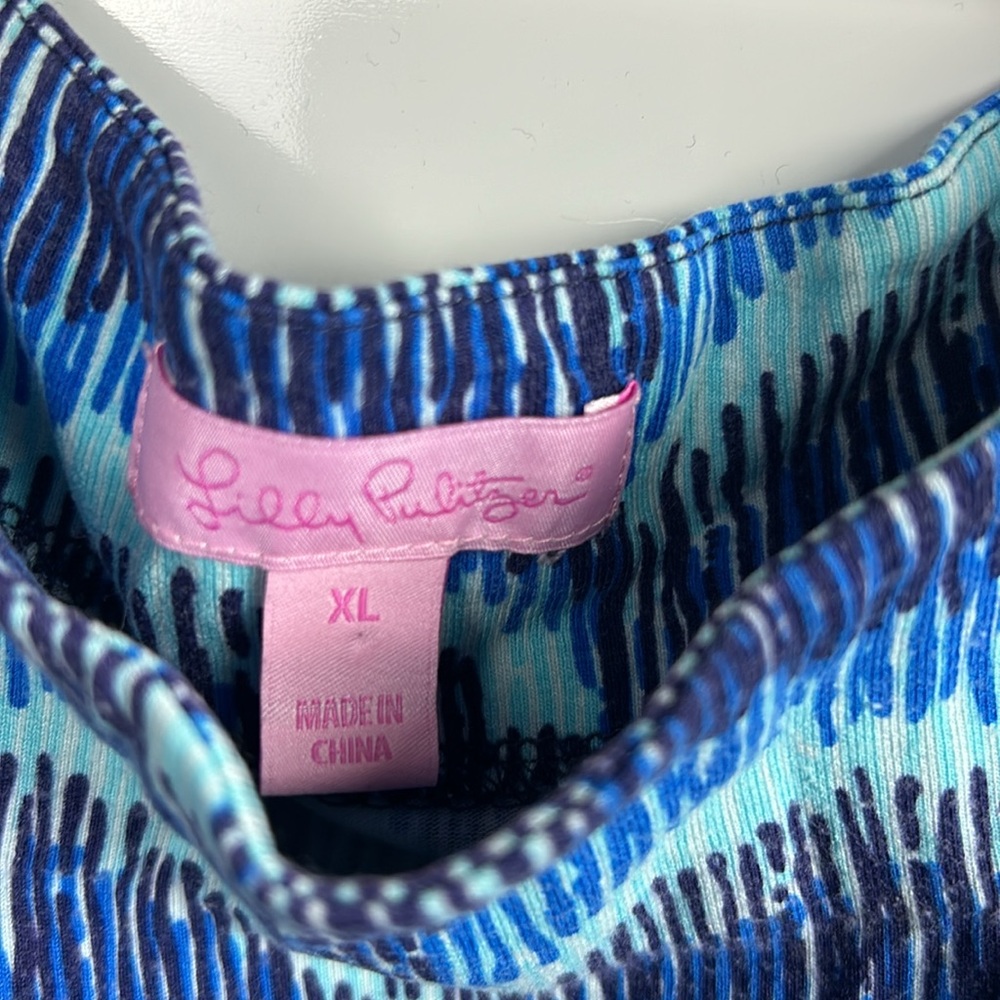 Lilly Pulitzer Blue Multi Wave Print Short Sleeve Dress size XL - Picture 2 of 5